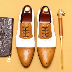 Top Layer Cowhide Men's Leather Shoes White Brogue Leather Shoes Men's Gentleman Bridegroom Suit Business Formal Wear Genuine Leather Wedding Shoes20616