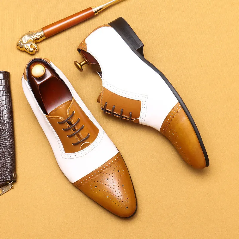 Top Layer Cowhide Men's Leather Shoes White Brogue Leather Shoes Men's Gentleman Bridegroom Suit Business Formal Wear Genuine Leather Wedding Shoes20616