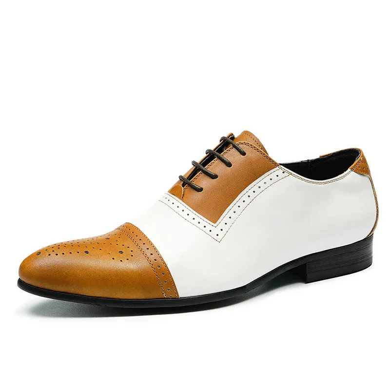Top Layer Cowhide Men's Leather Shoes White Brogue Leather Shoes Men's Gentleman Bridegroom Suit Business Formal Wear Genuine Leather Wedding Shoes20616