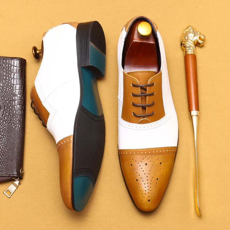 Top Layer Cowhide Men's Leather Shoes White Brogue Leather Shoes Men's Gentleman Bridegroom Suit Business Formal Wear Genuine Leather Wedding Shoes20616