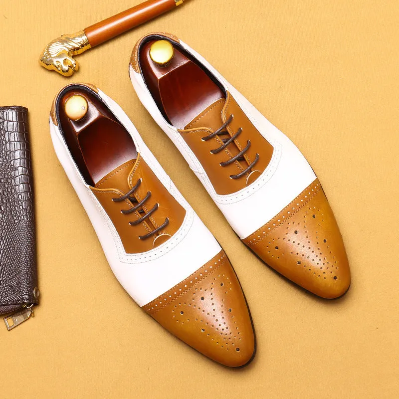 Top Layer Cowhide Men's Leather Shoes White Brogue Leather Shoes Men's Gentleman Bridegroom Suit Business Formal Wear Genuine Leather Wedding Shoes20616