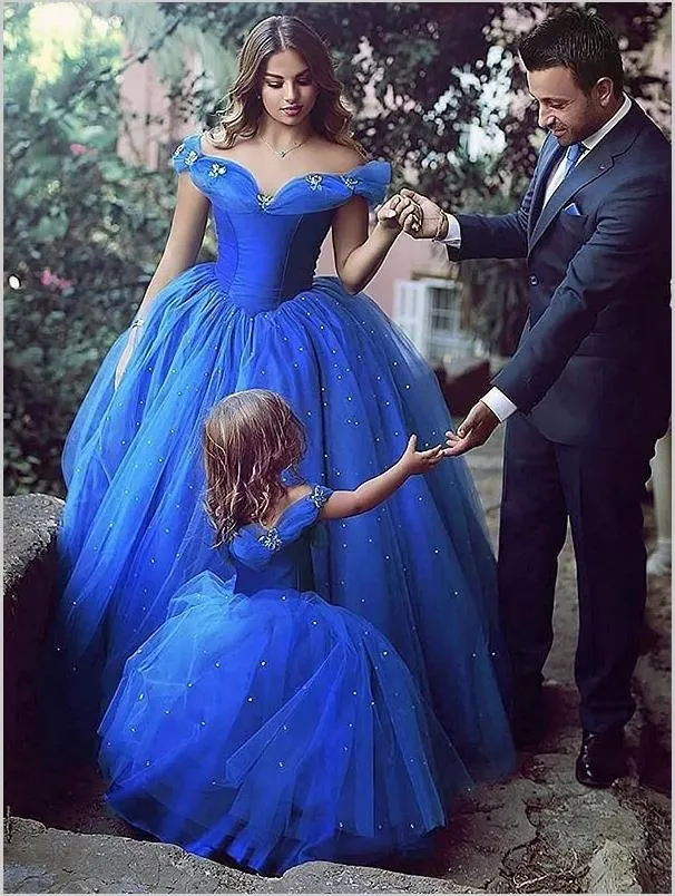 Tulle Off Shoulder Crystal Flower Girl Dresses Ball Gown Floor Length