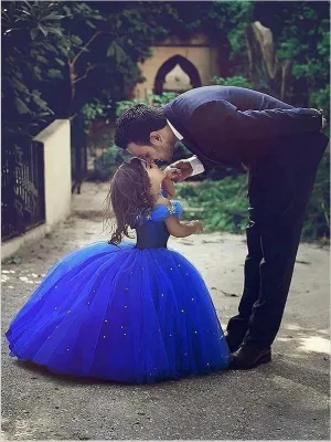Tulle Off Shoulder Crystal Flower Girl Dresses Ball Gown Floor Length