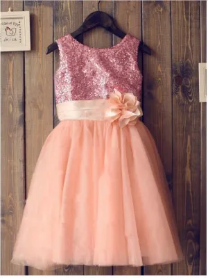 Tulle Sequin Princess Scoop Sleeveless Flower Girl Dresses