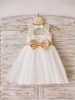 Tulle Sleeveless Floor Length Flower Girl Dresses With Bowknot