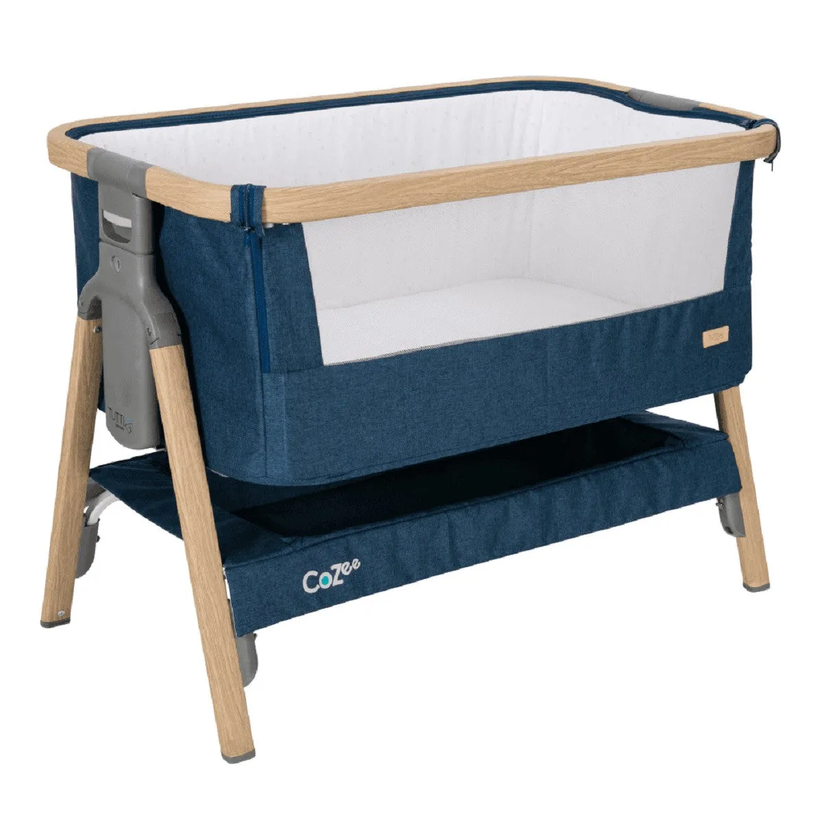 Tutti Bambini CoZee Bedside Crib - (Oak & Midnight Blue)  Castor  Rocking Bar- BundelPack (1 year warranty)