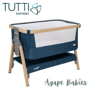 Tutti Bambini CoZee Bedside Crib - (Oak & Midnight Blue)  Castor  Rocking Bar- BundelPack (1 year warranty)