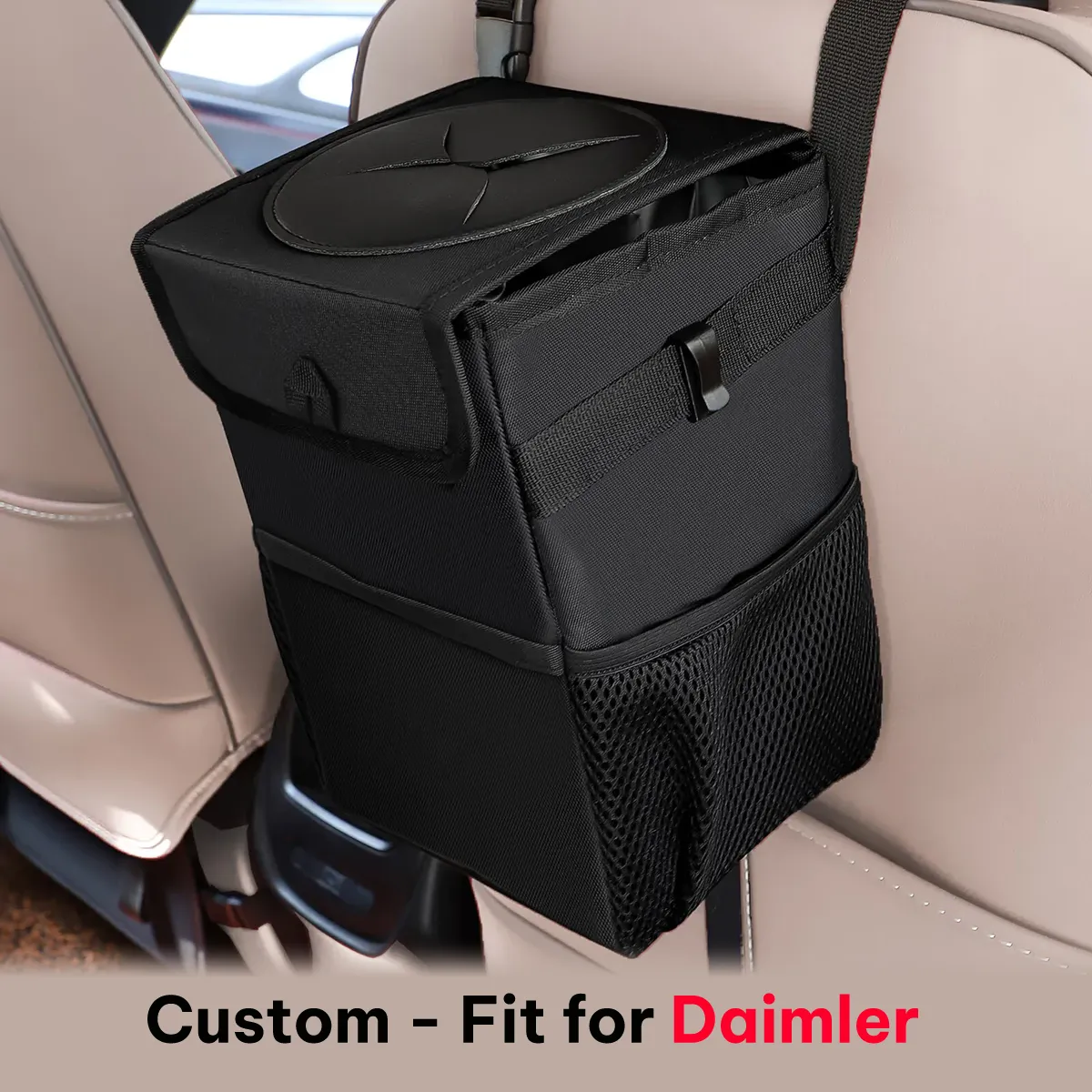 Waterproof Car Trash Can with Lid and Storage Pockets, Custom-Fit For Car, 100% Leak-Proof Car Organizer, Waterproof Car Garbage Can, Multipurpose Trash Bin for Car WADR234