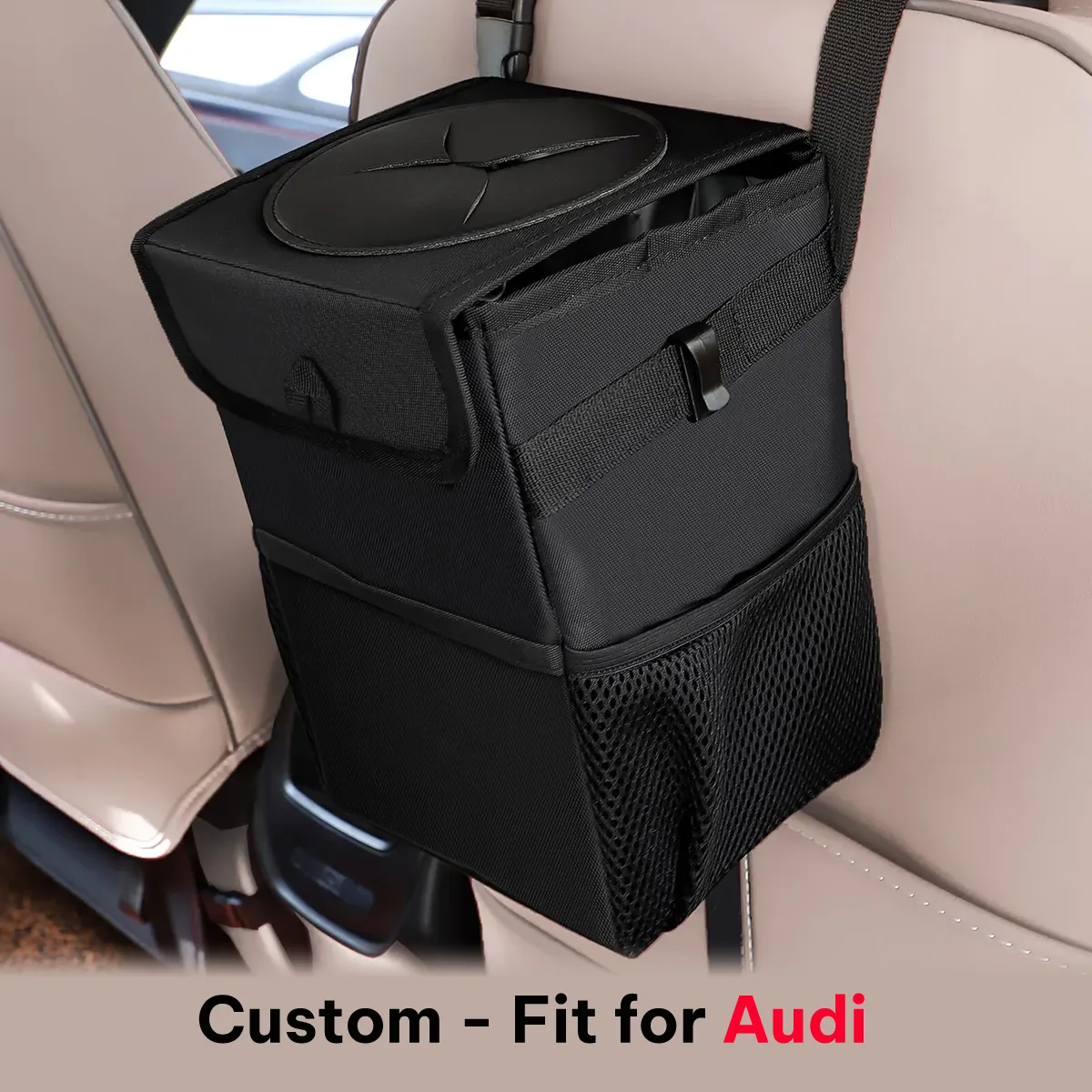 Waterproof Car Trash Can with Lid and Storage Pockets, Custom-Fit For Car, 100% Leak-Proof Car Organizer, Waterproof Car Garbage Can, Multipurpose Trash Bin for Car WARA234