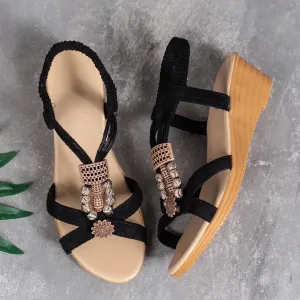 Women Sandals Solid Color Wedge Sandals  New Ankle Buckle Non Slip