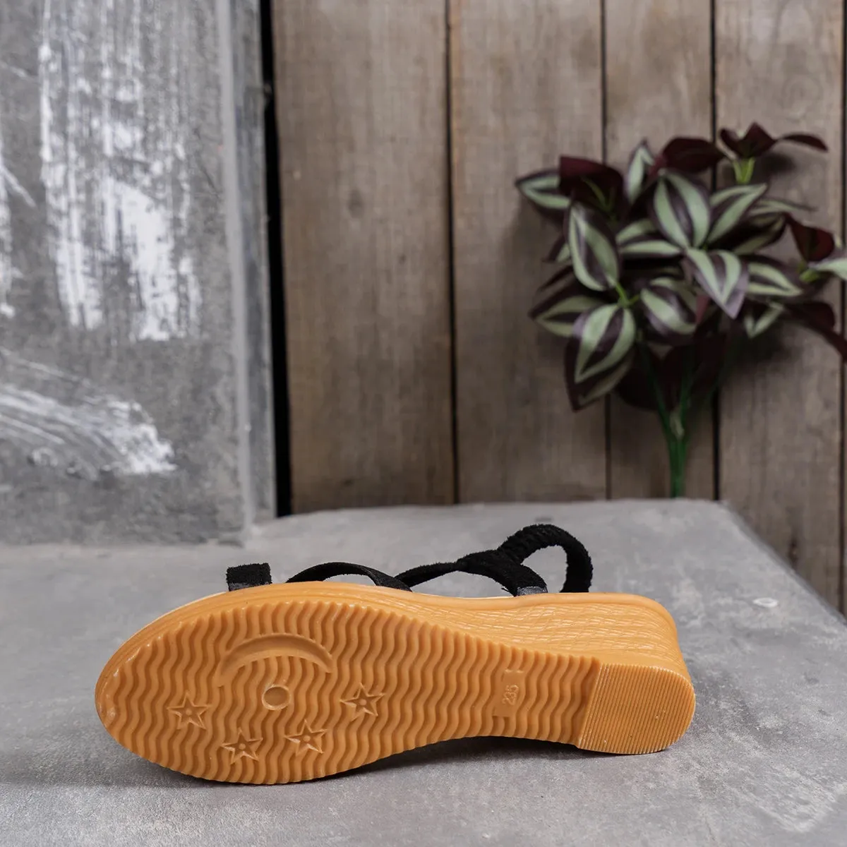 Women Sandals Solid Color Wedge Sandals  New Ankle Buckle Non Slip