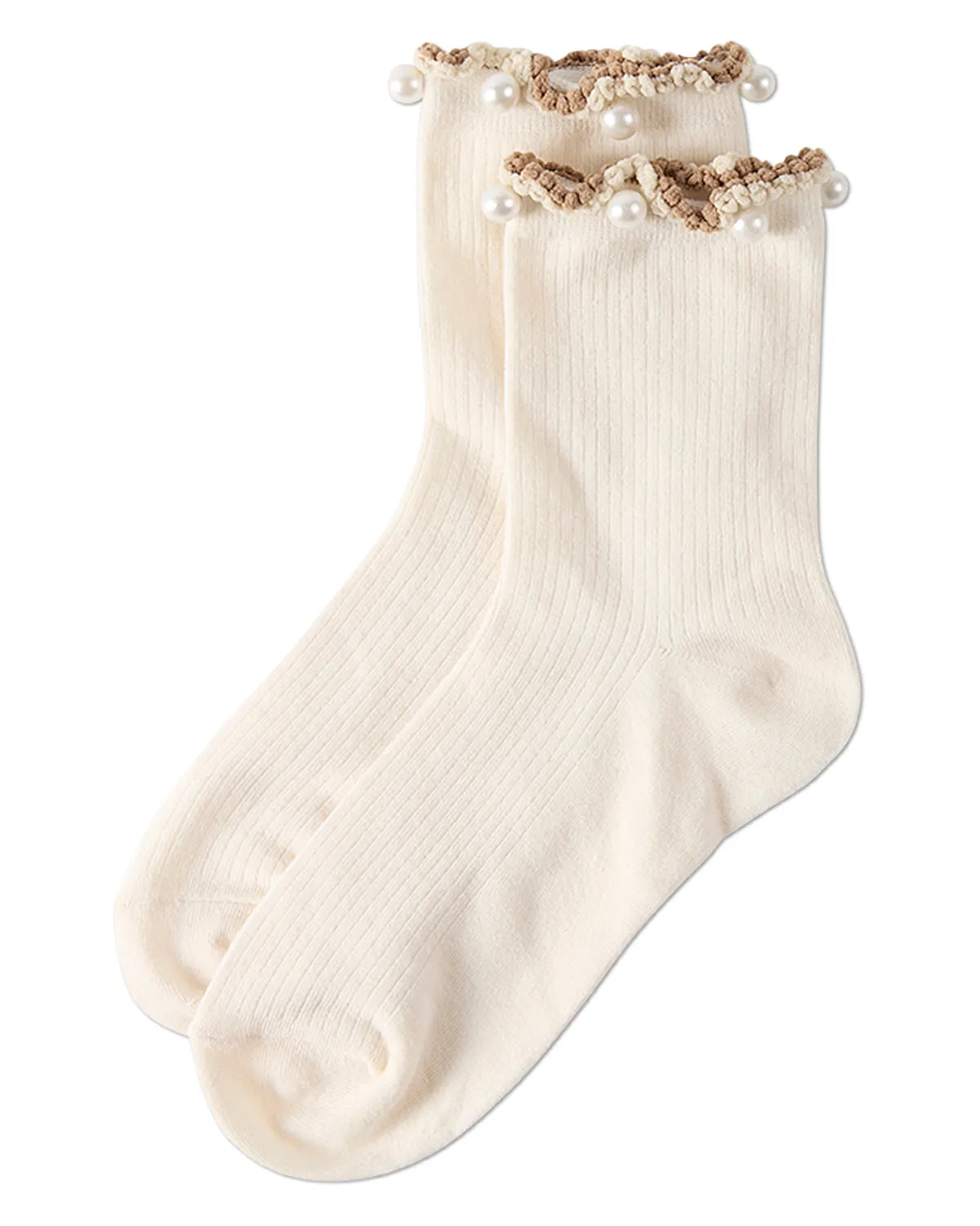 Women's Cotton Rich Faux Pearl Trimmed Lettuce Edge Ankle Sock