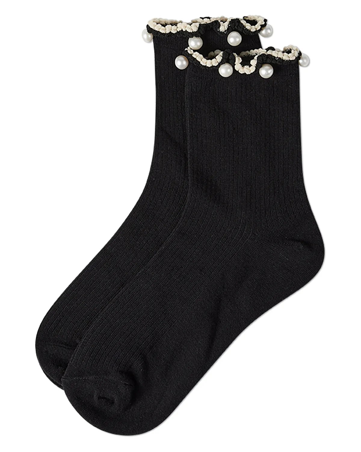 Women's Cotton Rich Faux Pearl Trimmed Lettuce Edge Ankle Sock