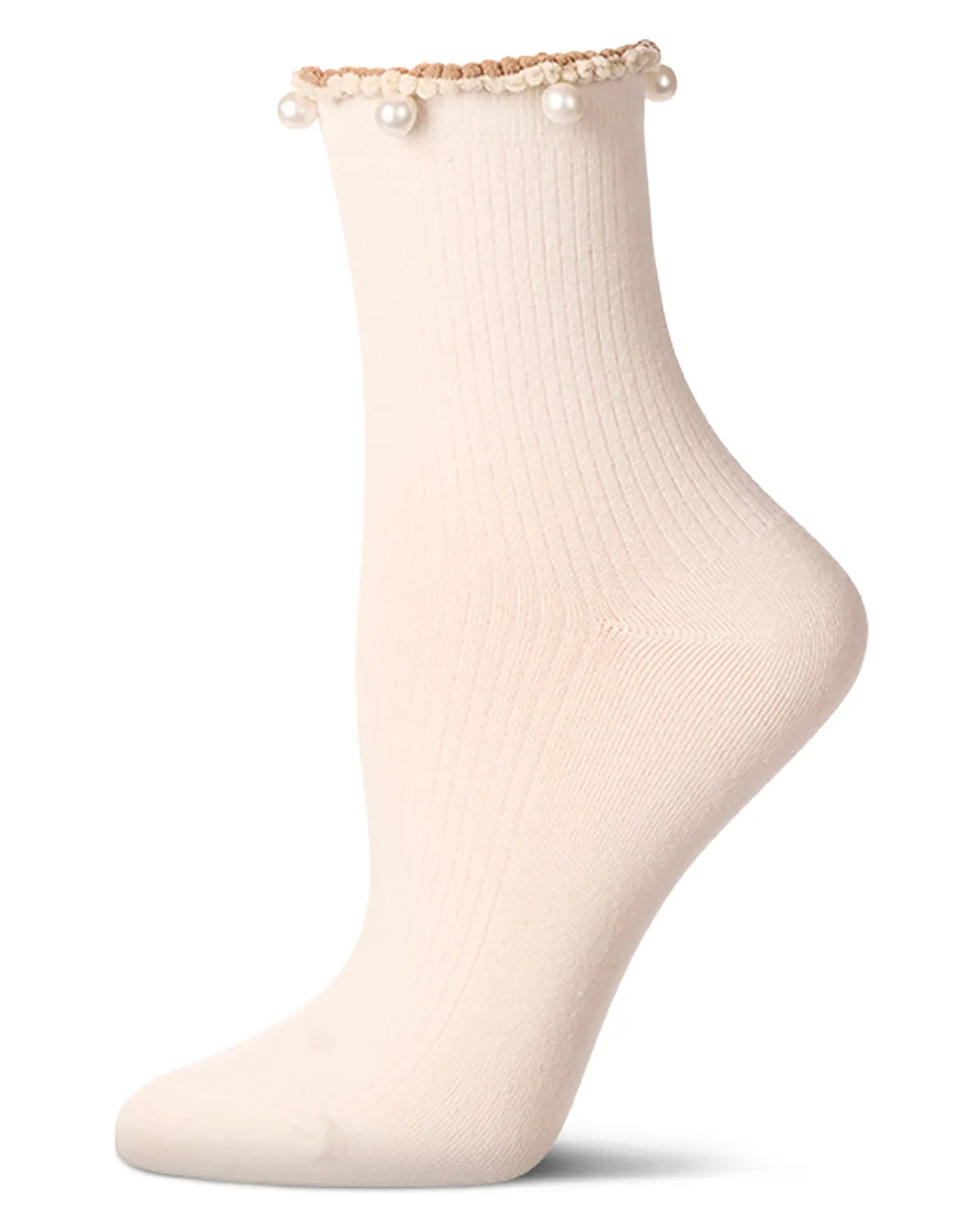 Women's Cotton Rich Faux Pearl Trimmed Lettuce Edge Ankle Sock