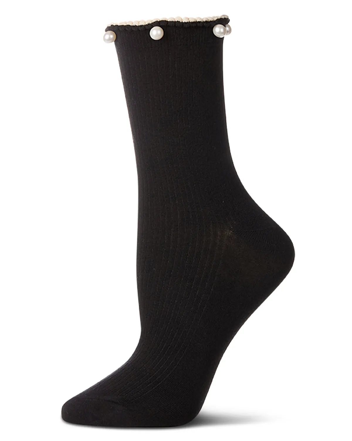 Women's Cotton Rich Faux Pearl Trimmed Lettuce Edge Ankle Sock