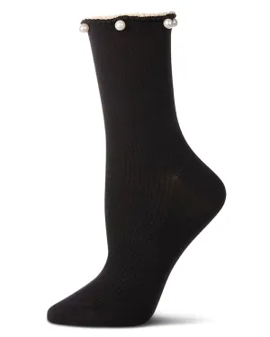 Women's Cotton Rich Faux Pearl Trimmed Lettuce Edge Ankle Sock