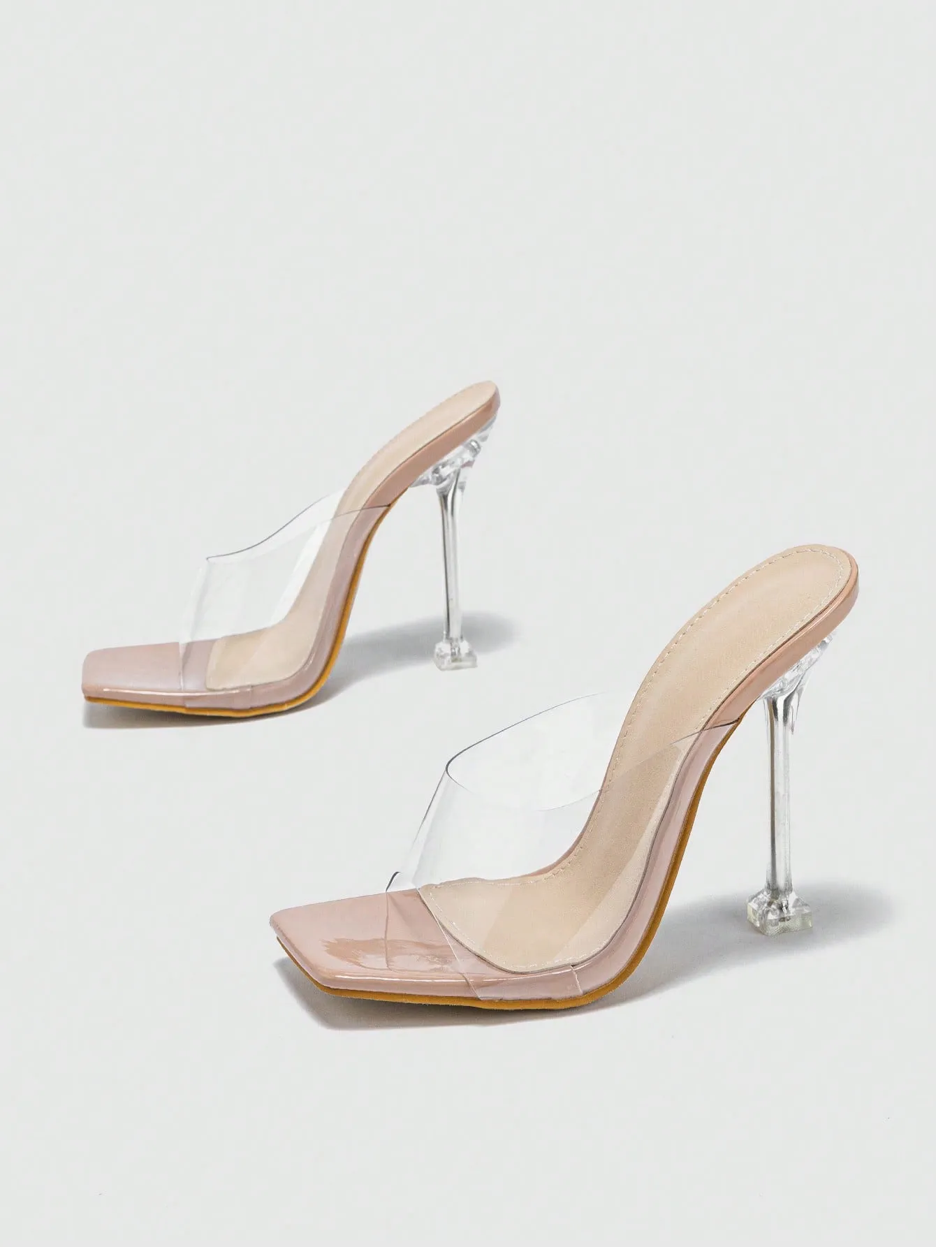 Women's Fish Mouth Open Toe Mule One-step Slip On Clear Heels, Perfect For Summer And Autumn, Clear Heel For Nightclub And Party