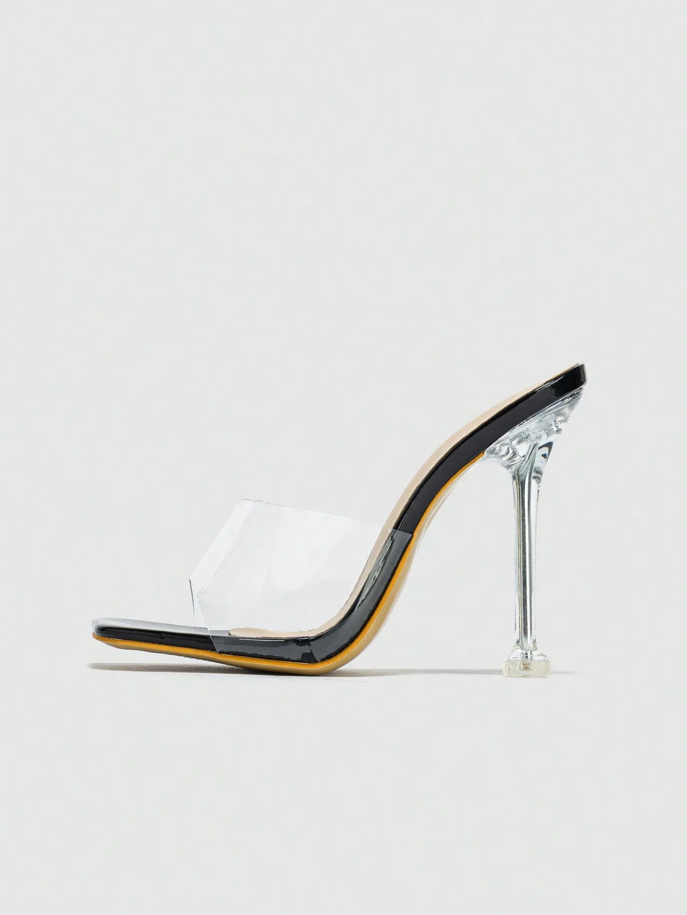 Women's Fish Mouth Open Toe Mule One-step Slip On Clear Heels, Perfect For Summer And Autumn, Clear Heel For Nightclub And Party