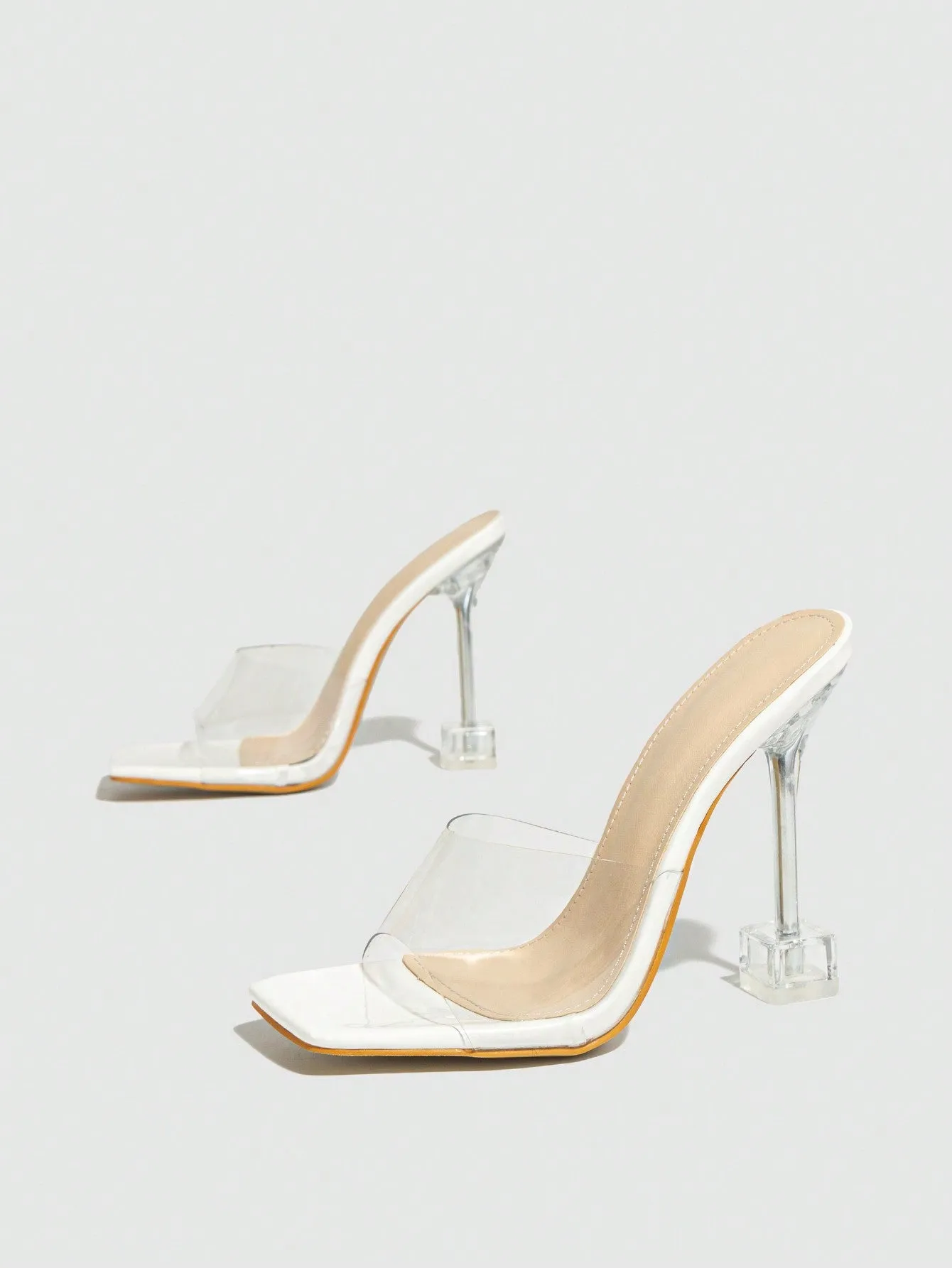Women's Fish Mouth Open Toe Mule One-step Slip On Clear Heels, Perfect For Summer And Autumn, Clear Heel For Nightclub And Party