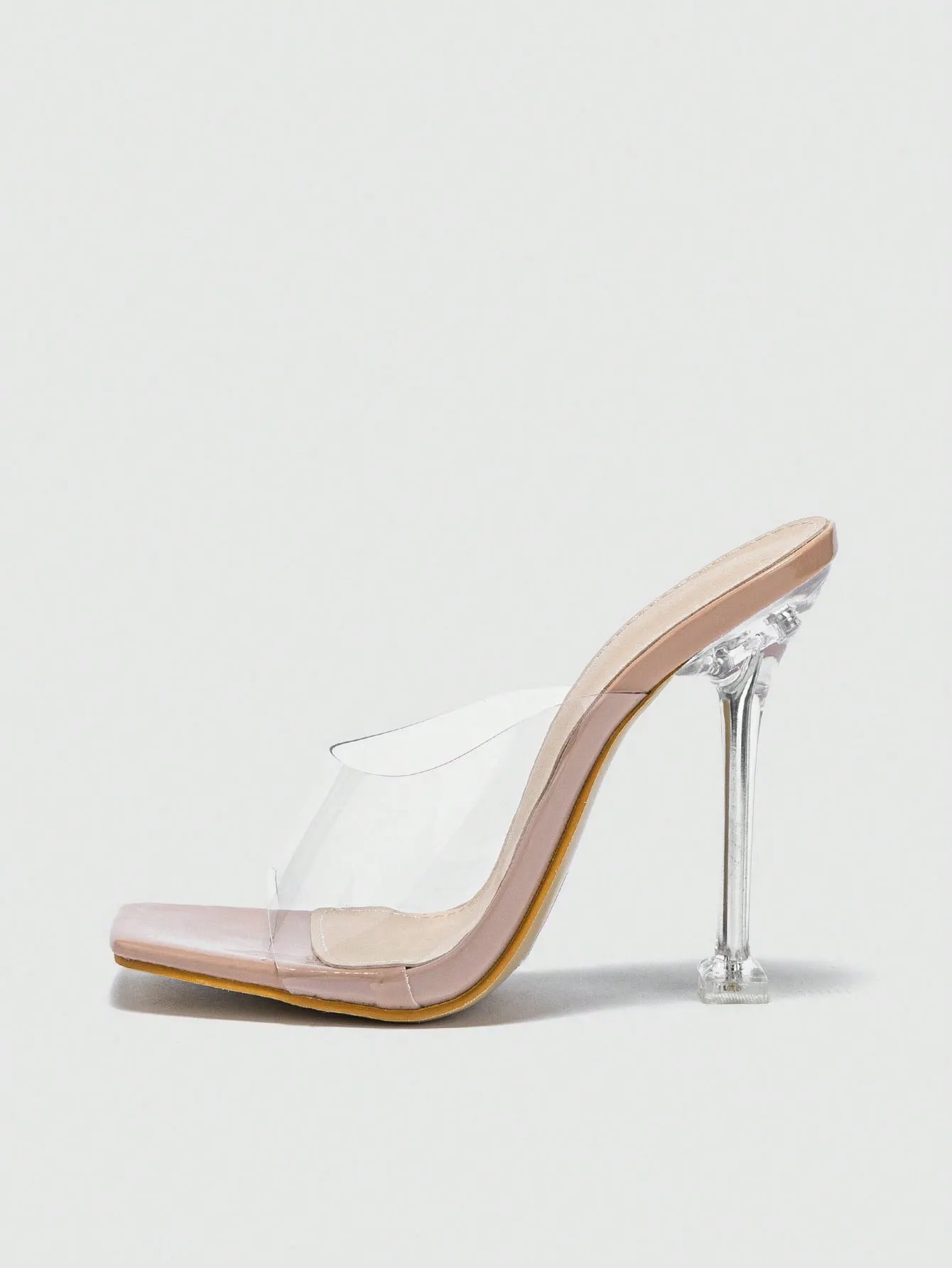 Women's Fish Mouth Open Toe Mule One-step Slip On Clear Heels, Perfect For Summer And Autumn, Clear Heel For Nightclub And Party