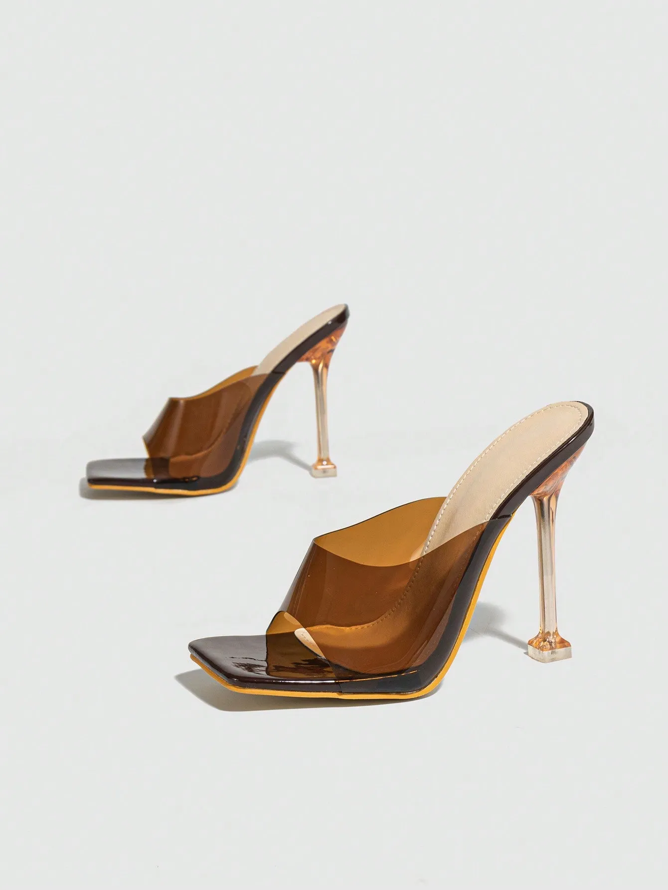 Women's Fish Mouth Open Toe Mule One-step Slip On Clear Heels, Perfect For Summer And Autumn, Clear Heel For Nightclub And Party