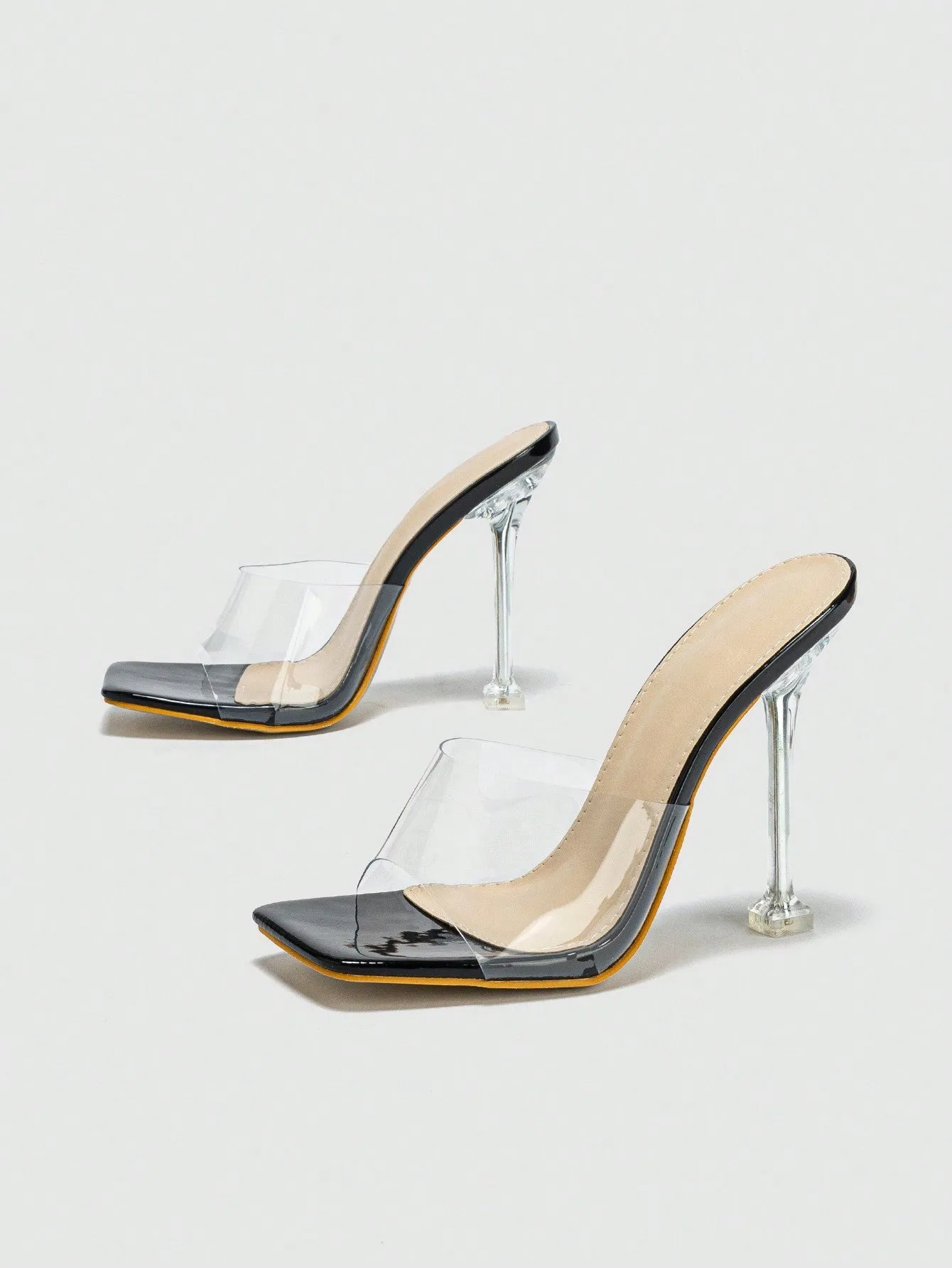 Women's Fish Mouth Open Toe Mule One-step Slip On Clear Heels, Perfect For Summer And Autumn, Clear Heel For Nightclub And Party