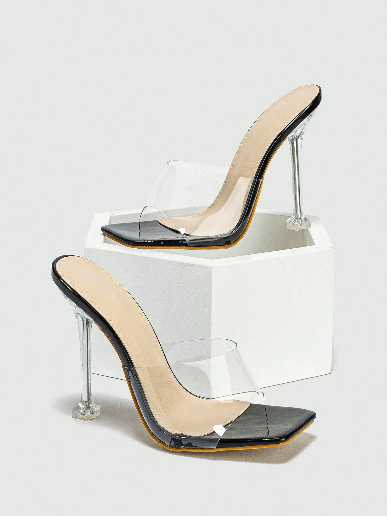 Women's Fish Mouth Open Toe Mule One-step Slip On Clear Heels, Perfect For Summer And Autumn, Clear Heel For Nightclub And Party