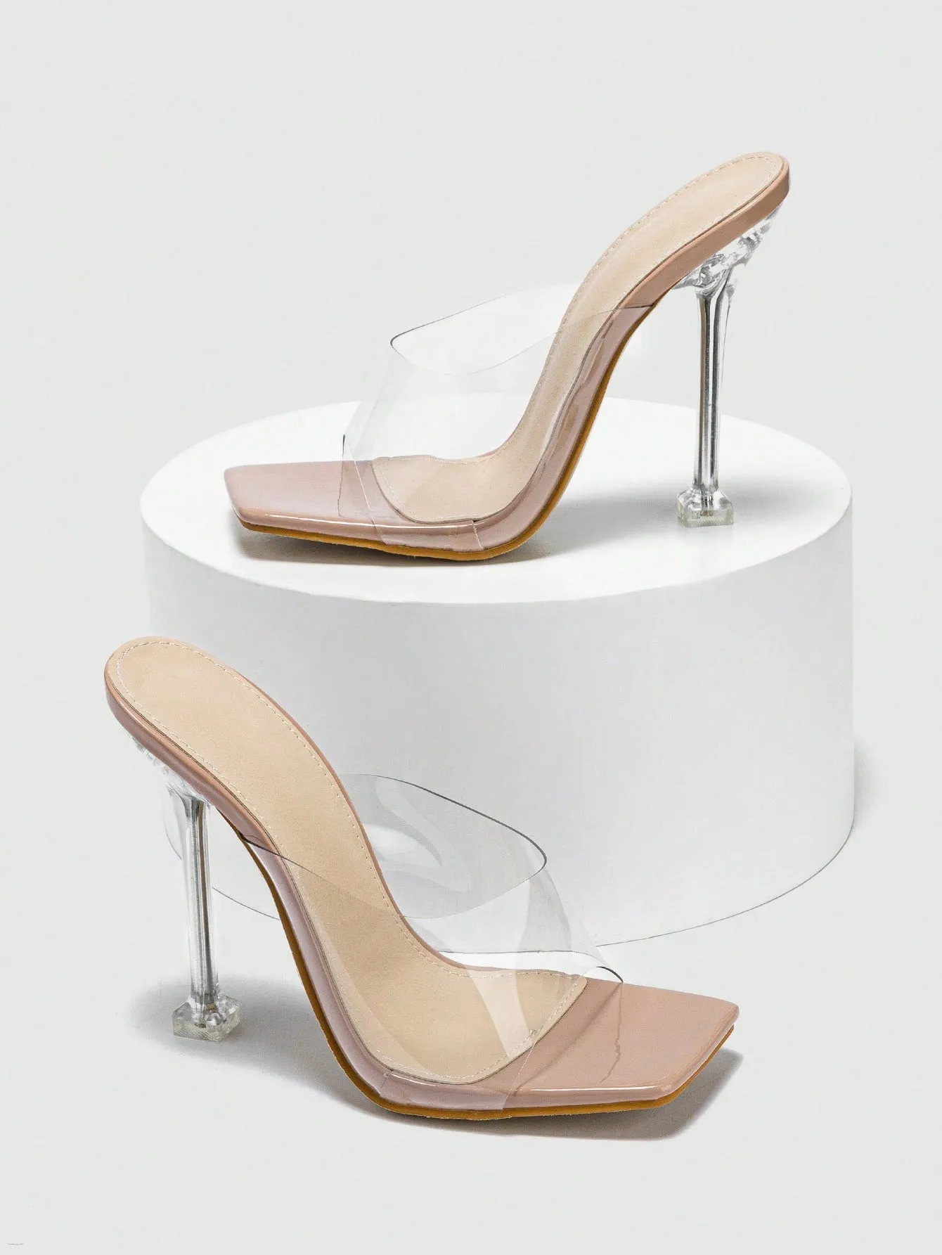 Women's Fish Mouth Open Toe Mule One-step Slip On Clear Heels, Perfect For Summer And Autumn, Clear Heel For Nightclub And Party