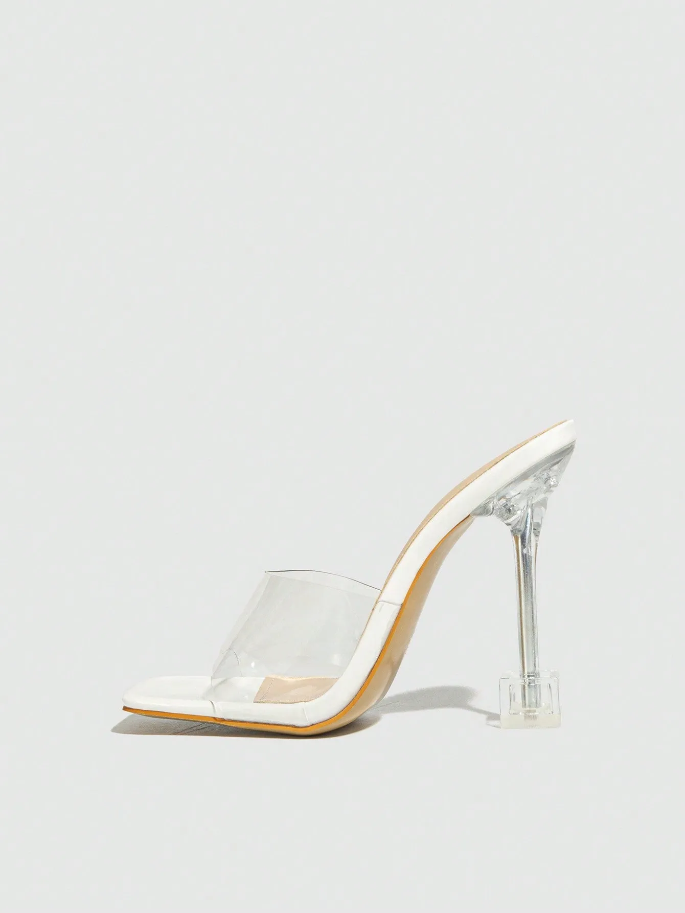 Women's Fish Mouth Open Toe Mule One-step Slip On Clear Heels, Perfect For Summer And Autumn, Clear Heel For Nightclub And Party
