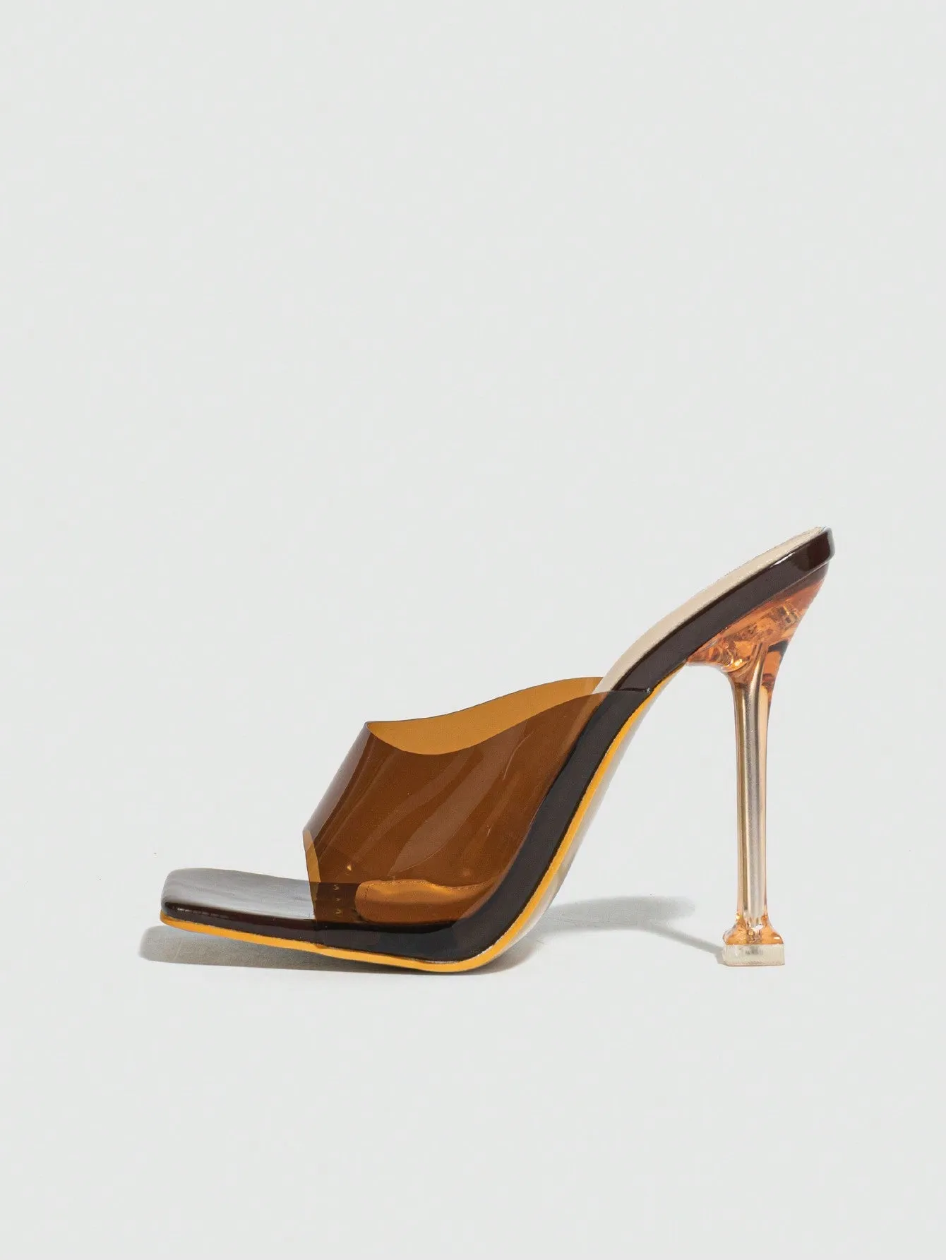 Women's Fish Mouth Open Toe Mule One-step Slip On Clear Heels, Perfect For Summer And Autumn, Clear Heel For Nightclub And Party