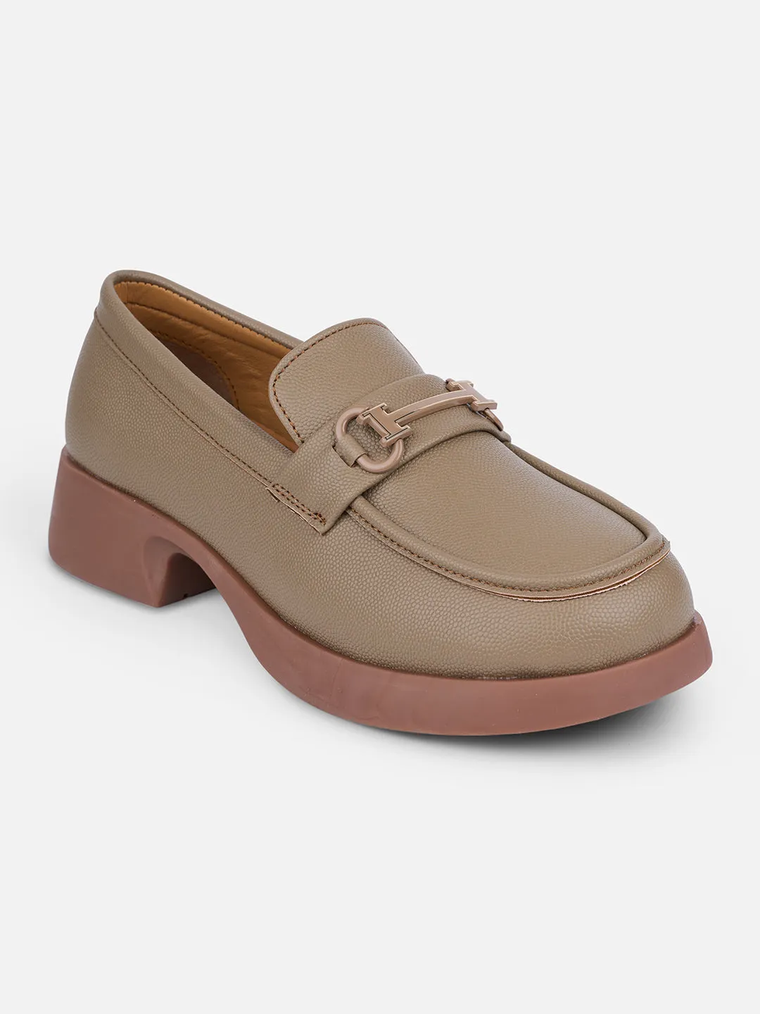 Women's Khaki Block Heel Slip On (IU2004)