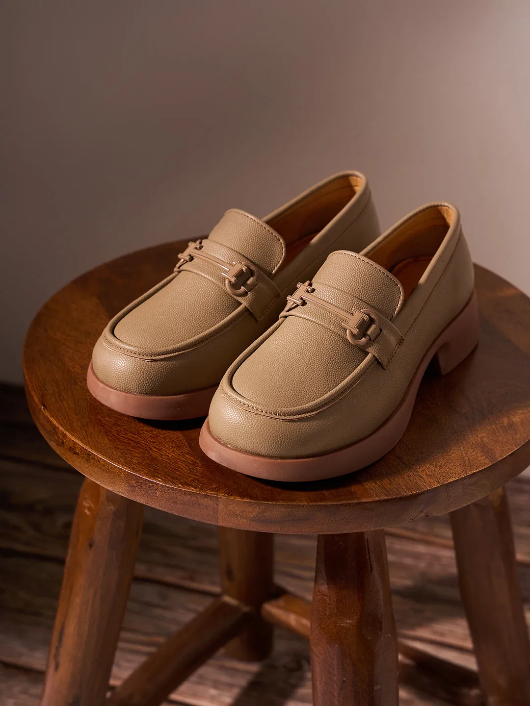 Women's Khaki Block Heel Slip On (IU2004)