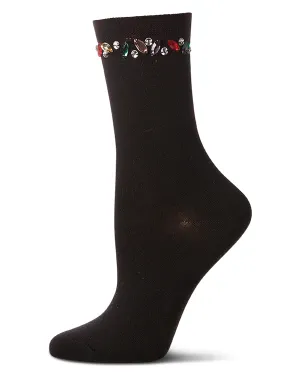 Women's "Tossed Gems" Rayon Blend Fashion Crew Sock