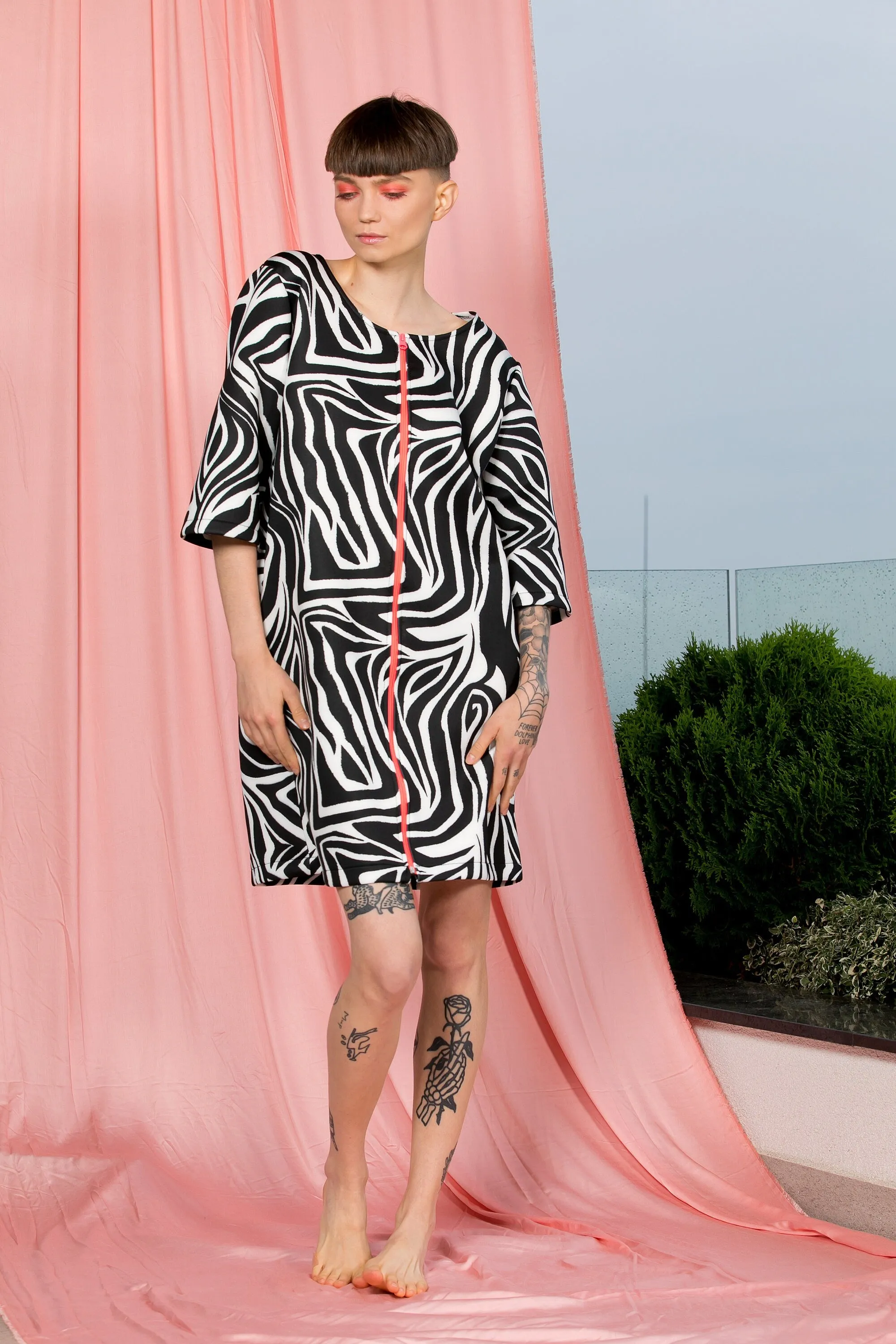 Zebra Print Dress, Avant Garde Clothing, Party Dress, Neoprene Dress with Animal Print, Cocktail Dress, Loose Shift Dress, Festival Clothing